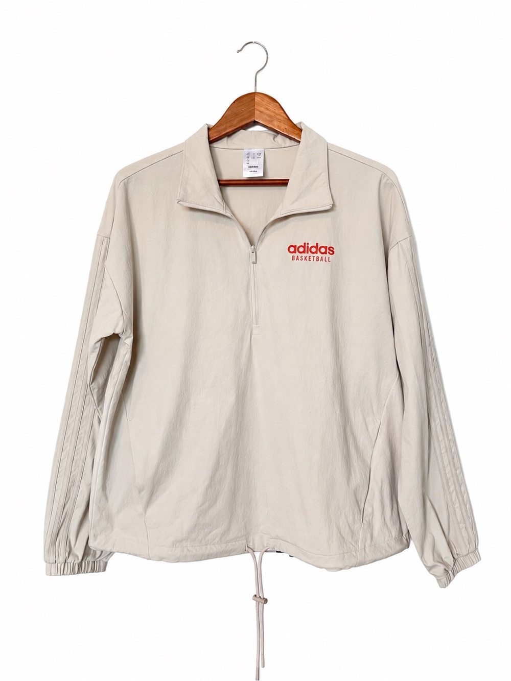 adidas Beige Basketball Half-Zip Windbreaker with Red Logo